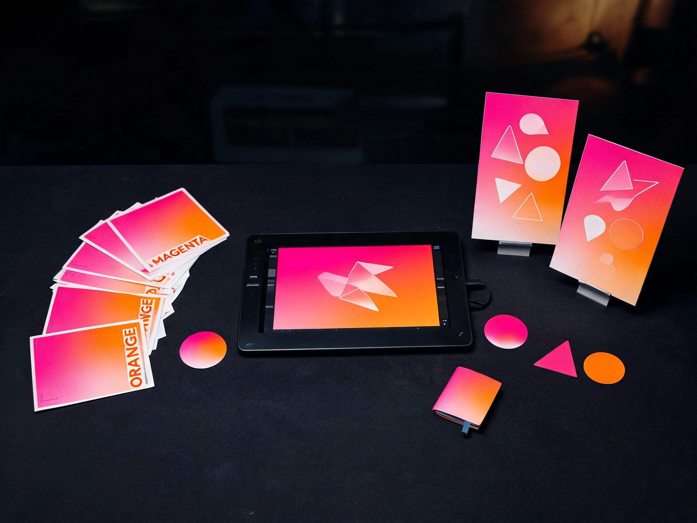 Graphics design workspace with bold poster mockups