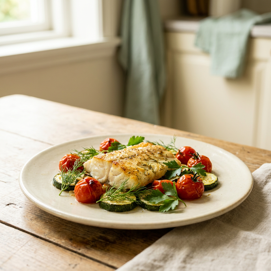 Filet de merluza al horno con tomates cherry