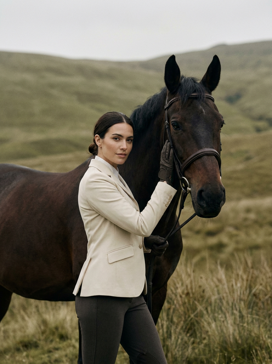 Amazona junto a su caballo
