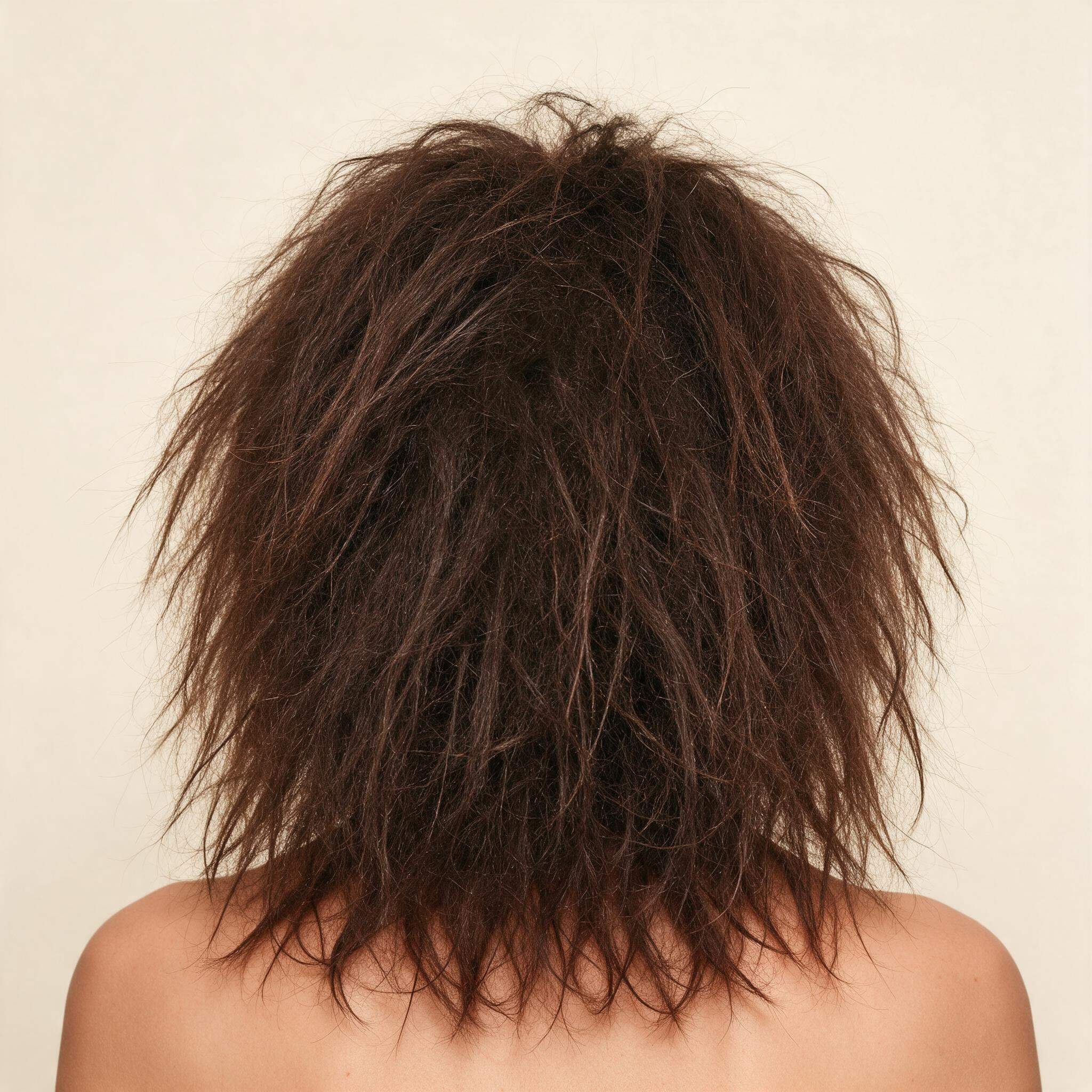 Cabelo com frizz e volume antes do tratamento