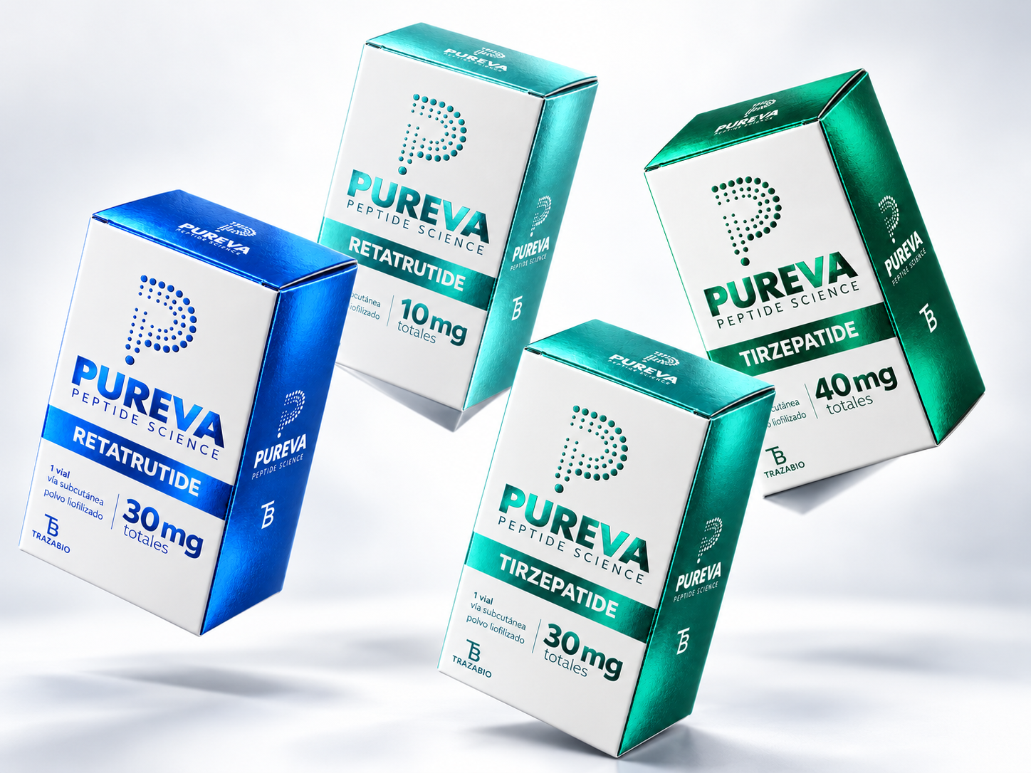 Cajas PUREVA Tirzepatide de 30 y 40 mg y Retatrutide de 10 y 30 mg